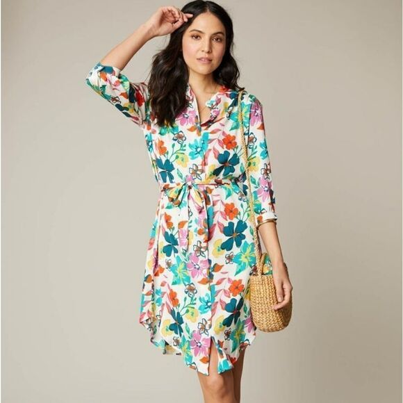 Tucker Jenna Dress White Casa Floral in Stretch Georgette Silk - Picture 1 of 1